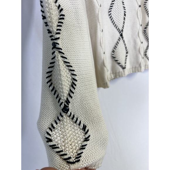 INDIGENOUS Peru Organic Cotton Cable Knit Pullover Sweater Ivory Women’s L - Picture 7 of 11